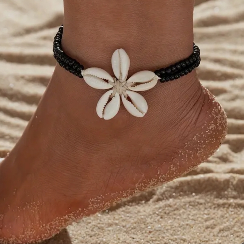 Black Beaded Shell Anklet/bracelet